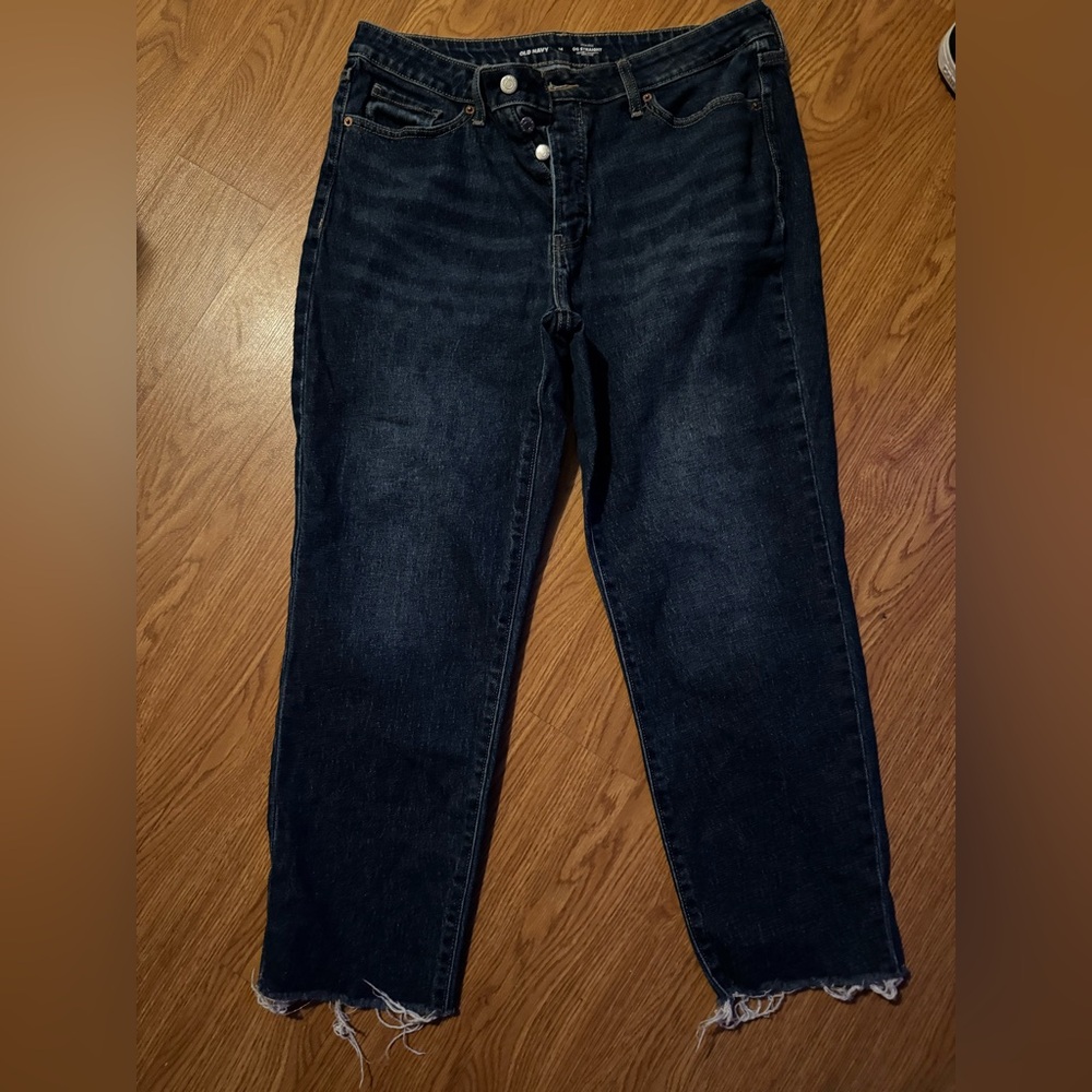 Women's Dark Blue old navy high waist og straight Jeans 14